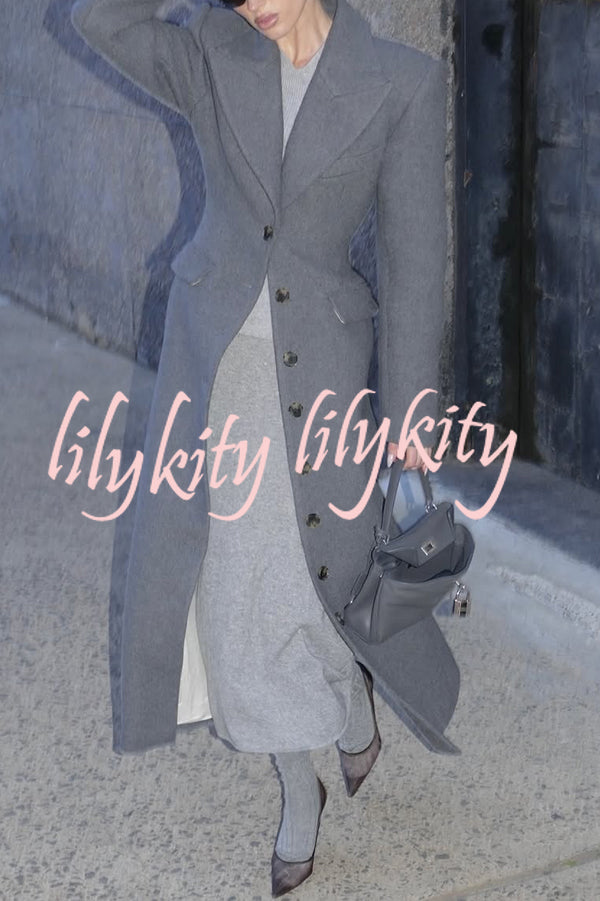Elegant Lapel Long Sleeve Button High Waist Long Coat