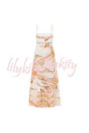 Daje Linen Blend Unique Print Round Hollow Trim Tie-up Bust Slip Maxi Dress