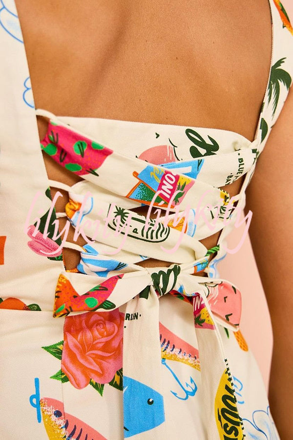 Summer Colorful Fruit Unique Print Tie-back Mini Dress