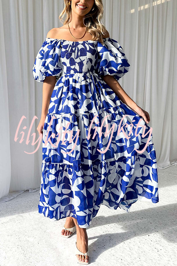 Unique Floral Print Patchwork Lace Up Pleated Maxi Dress