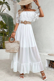 Solid Color Off-The-Shoulder Lace Panel Holiday Maxi Dress