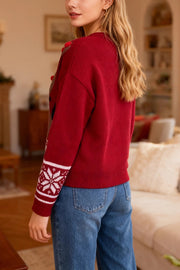 Christmas Reindeer Pattern Long-sleeved Loose Knit Sweater