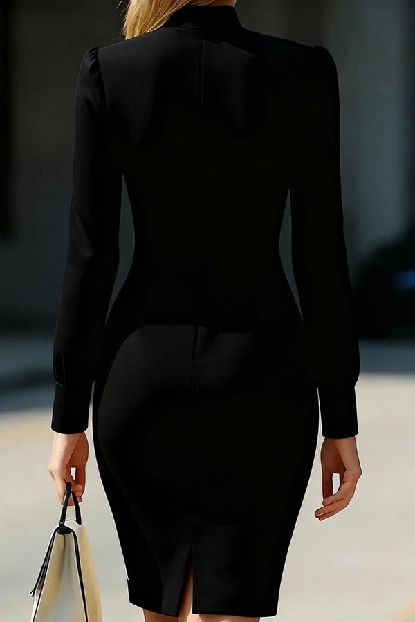 Elegant High-neck Long-sleeved Slim-fit Mini Dress
