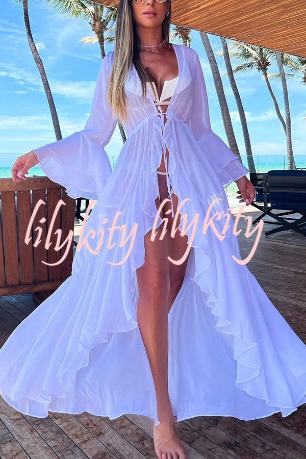 Fashionable Beach Semi-transparent Waist Cover-up Maxi Dress