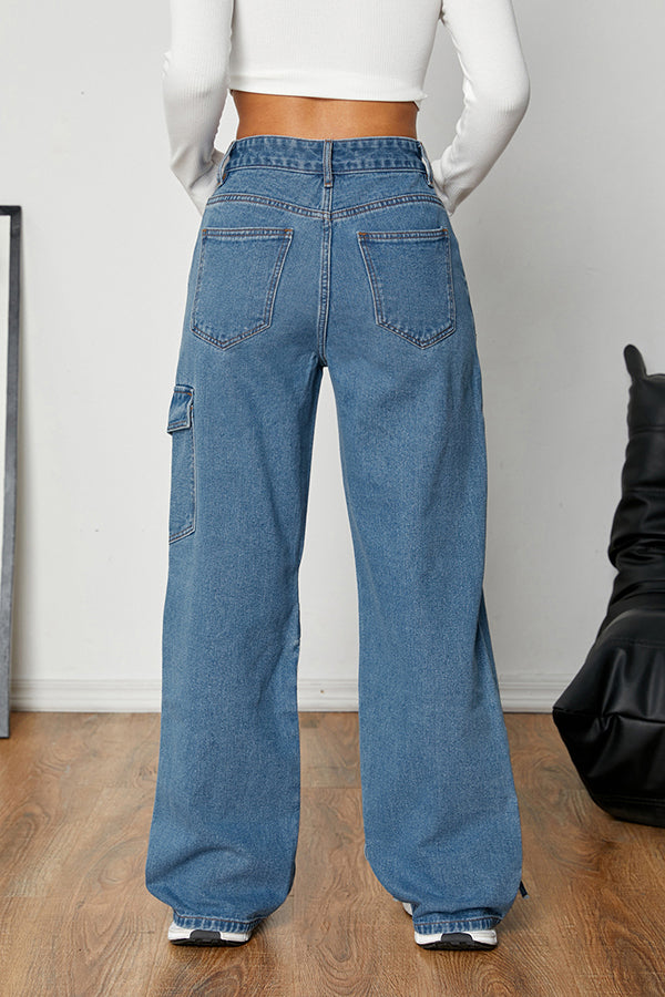 Fashion Bow Tie Workwear Loose Pocket Straight Jeans