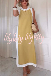 Ellie Contrast Color Sleeveless Midi Top and Elastic Waist Pocket Shorts Set