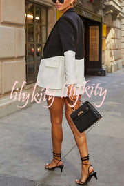 Enhance Look Colorblock Long Sleeve Pocket Lapel Blazer and And Mid Rise Mini Skort Set