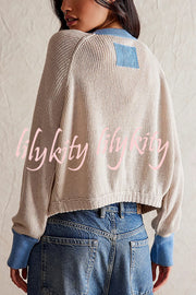 Stylish Contrasting Crew Neck Buttoned Knitted Cardigan