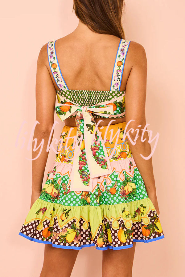 Sweet and Sour Summer Multicolor Lemon Print Pleated Hem Mini Dress