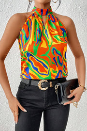 Unique Print Sleeveless Round Neck Loose Top