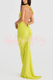 Everything You Want Rope Detail Backless Ruched Stretch Maxi Dress