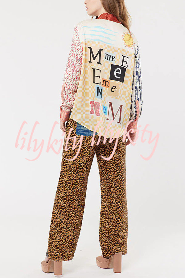 Tropical Jungle Tiger Unique Print Long Sleeve Loose Shirt and Elastic Waist Pants Set