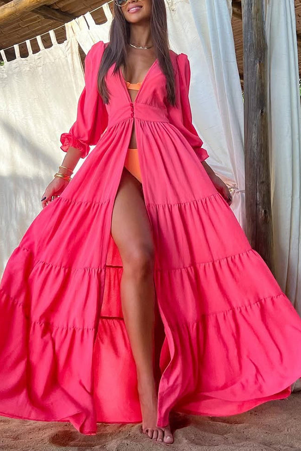 Fashionable Beach Semi-transparent Waist Cover-up Maxi Dress