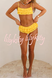 Sweet Summer Mood Tiered Ruffle Design Stretch Bikini Swimsuit