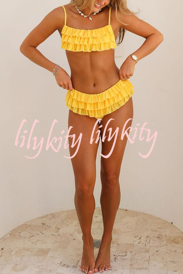 Sweet Summer Mood Tiered Ruffle Design Stretch Bikini Swimsuit