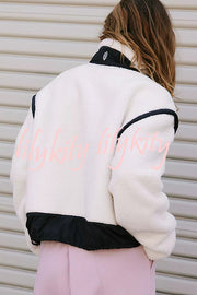 Stylish Patchwork Stand Collar Sherpa Zipper Jacket