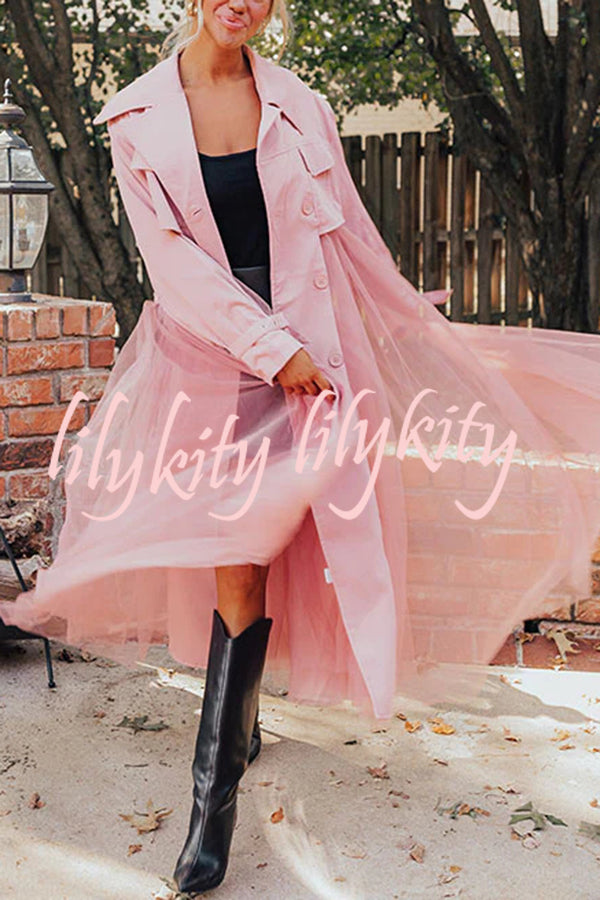 Catwalk Crush Tulle Patchwork Button Up Belted Trench Coat