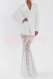 Poetic Muse Floral Lace High Rise Elastic Waist Fishtail Hem Maxi Skirt