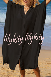 Rustic V Neck Button Down Cover Up
