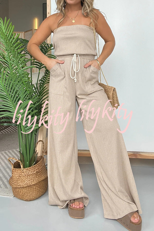 Casually Chic Off Shoulder Drawstring Waist Pocketed Wide Leg Jumpsuit