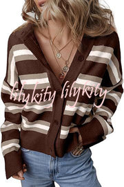 Colorblock Striped Knitted Long-sleeve Cardigan