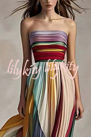 Sexy Off-shoulder Tube Top Waist Color Maxi Dress