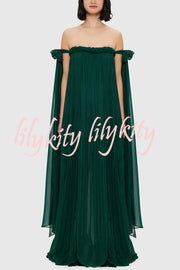 Fairy Spirit Tulle Braided Neckline Tie Arm Straps Pleated Maxi Dress