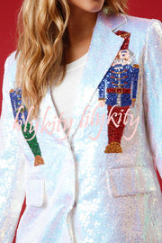 Make Your Christmas High Sequin Nutcracker Lapel Loose Blazer