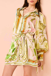 Vacay Mode Satin Unique Print Tie-up Design Wrap Mini Dress