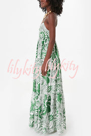 Botanical Floral Print Sexy Sling Backless Maxi Dress