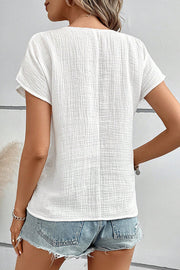Solid Color Lapel Short Sleeve Casual Button Top