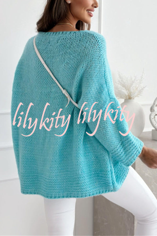 Solid Color Loose V-neck Casual Knitted Sweater