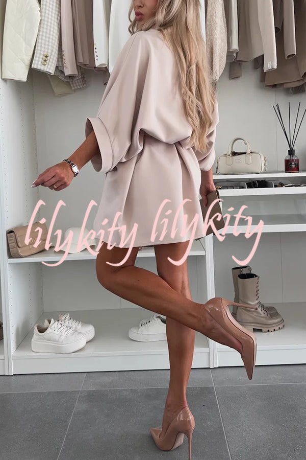 Solid Color Loose Round Neck Belted Mini Dress