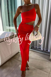 Sexy Partner Asymmetrical Cutouts Slit Stretch Maxi Dress