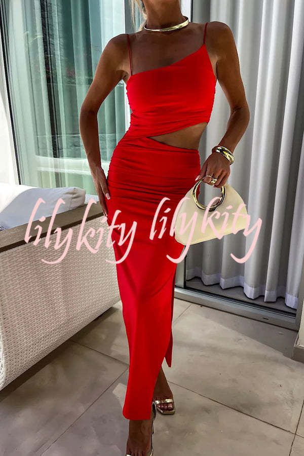 Sexy Partner Asymmetrical Cutouts Slit Stretch Maxi Dress