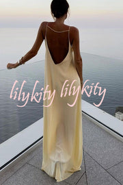 Sexy Satin Cutout Sling Backless Maxi Dress