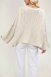Solid Color Cable Knit Loose Long-sleeved Casual Sweater