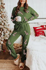 Christmas Sequin Long Sleeve Top and Elastic Waist Tie Pocket Pants Set