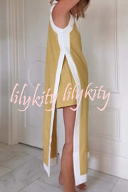 Ellie Contrast Color Sleeveless Midi Top and Elastic Waist Pocket Shorts Set
