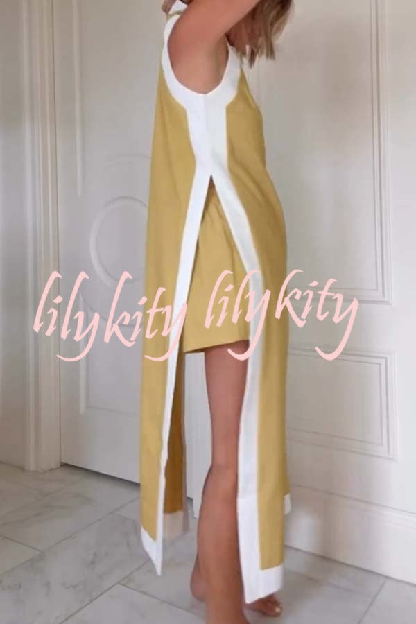 Ellie Contrast Color Sleeveless Midi Top and Elastic Waist Pocket Shorts Set