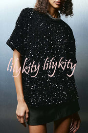 Christmas Party Velvet Sequin Short Sleeve Loose Top