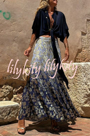 Elina Tie Dye Gradient Flower Drawstring Elastic Waist Maxi Skirt