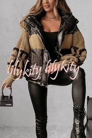 Stylish Denim Knit Long-sleeved Patchwork Hooded Pocket Thickened Jacket