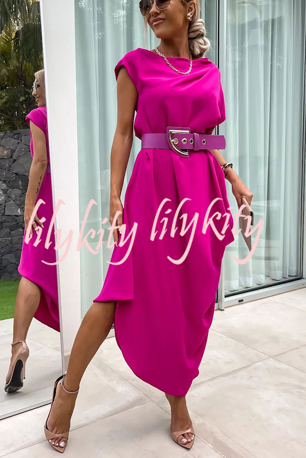 Extraordinary Cut Asymmetrical Short Sleeve  Loose Midi Dress