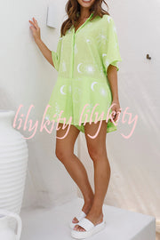 Sunshine Days Unique Print Button Loose Shirt Romper