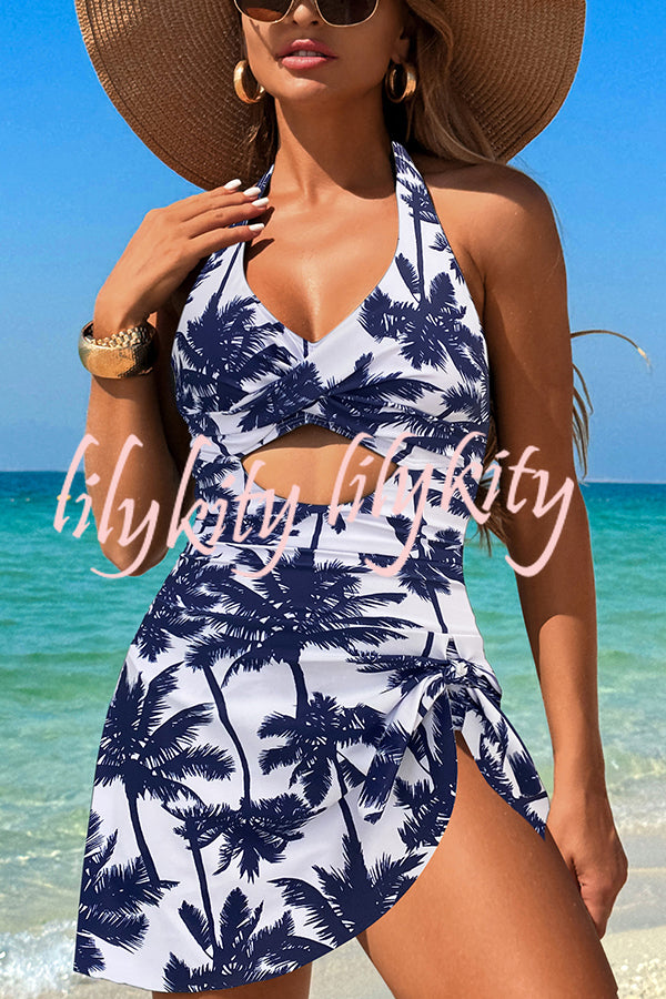 Fashionable Halterneck Waist Hollow Stretch One-piece Swimsuit