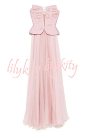 Fantasy Fairy Pleated Corset Chiffon Hem Strapless Maxi Dress