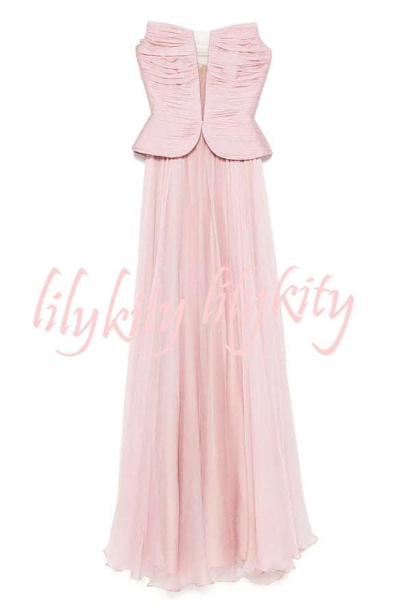 Fantasy Fairy Pleated Corset Chiffon Hem Strapless Maxi Dress