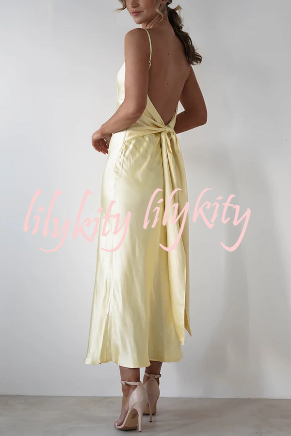 Satin Elegant Sling Backless Lace-Up Midi Dress