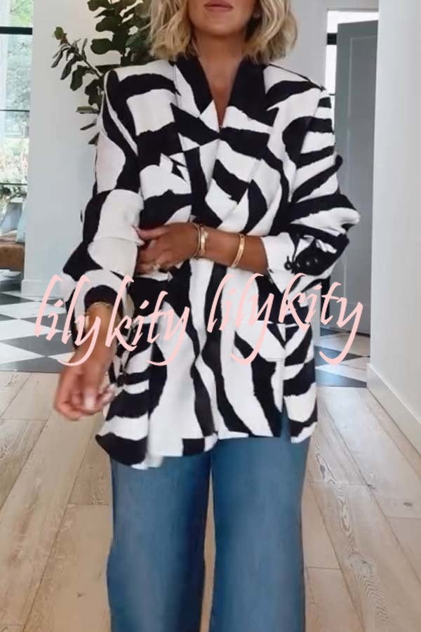 Breath of Freedom Animal Print Button Up Long Sleeve Lapel Loose Blazer